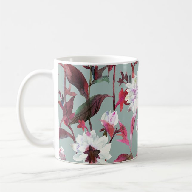 Aquarellblume: Handgezeichnete Blüten. Kaffeetasse (Links)