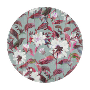 Aquarellblume: Handgezeichnete Blüten. Schneidebrett