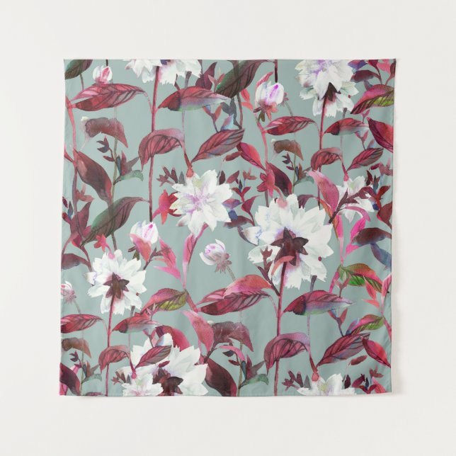 Aquarellblume: Handgezeichnete Blüten. Wandteppich (Vorderseite)