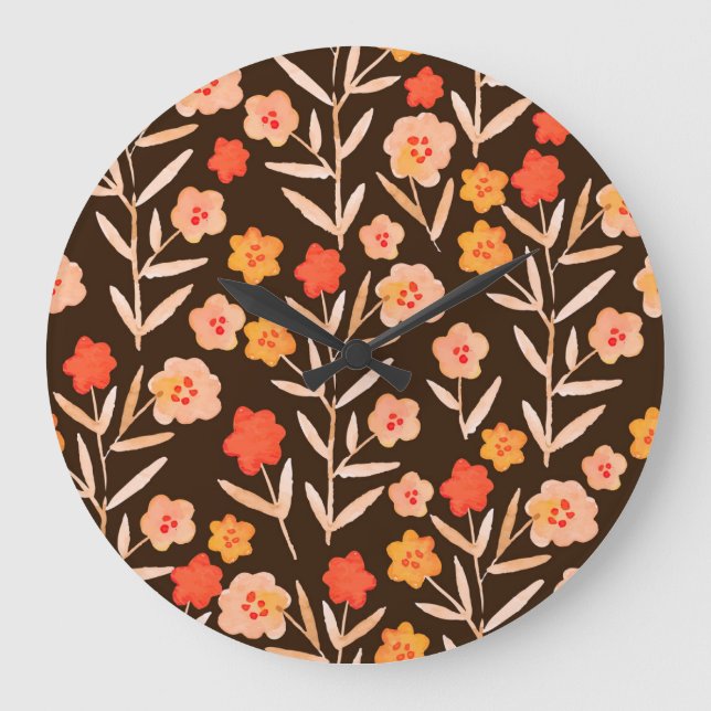 Aquarellblume: Handgezeichnete Textur Große Wanduhr (Vorderseite)