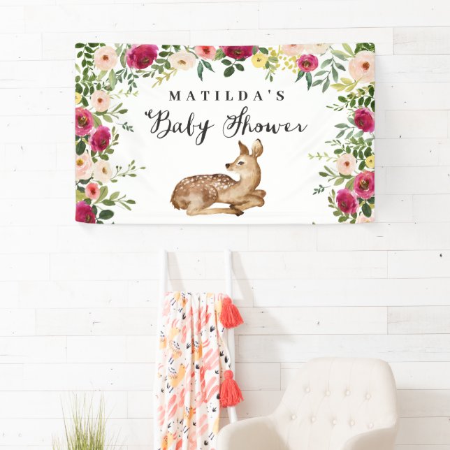 Aquarellblume Hirschwald Babydusche Party Banner (Insitu)