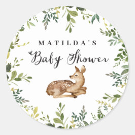 Aquarellblume Hirschwald Babydusche Party Runder Aufkleber
