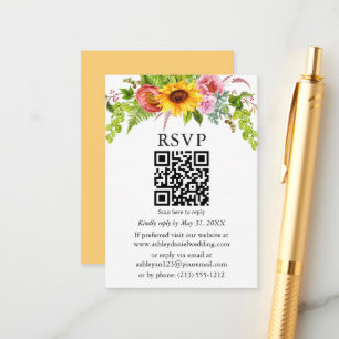 Aquarellblume Hochzeit QR UAWG Gelb Begleitkarte