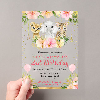 Aquarellblume Jungle Tiere Kindergeburtstag Acryleinladungen