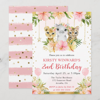Aquarellblume Jungle Tiere Kindergeburtstag Einladung