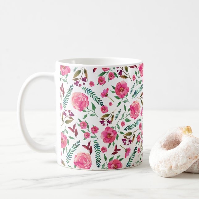 Aquarellblume Kaffeetasse (Mit Donut)