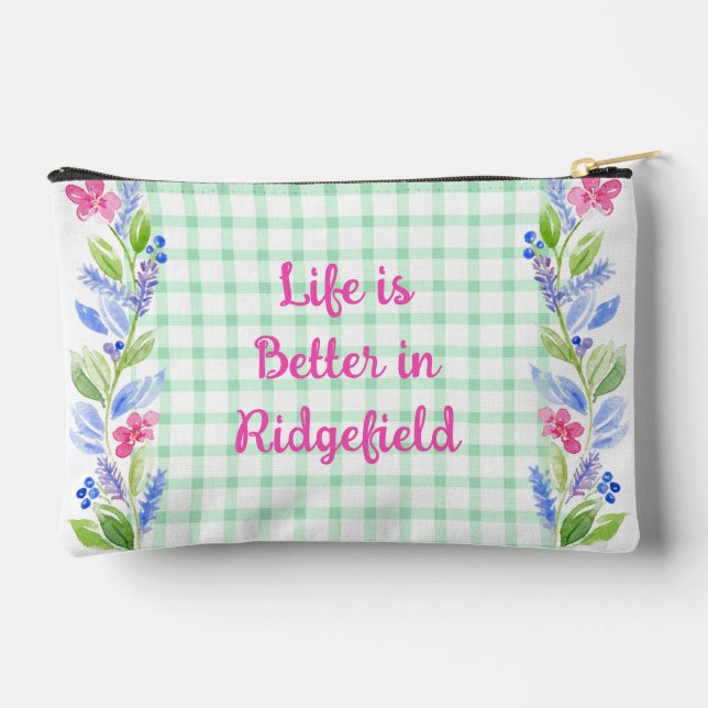 Aquarellblume Karo Leben ist besser Ihre Stadt Zubehörtasche (Rückseite)