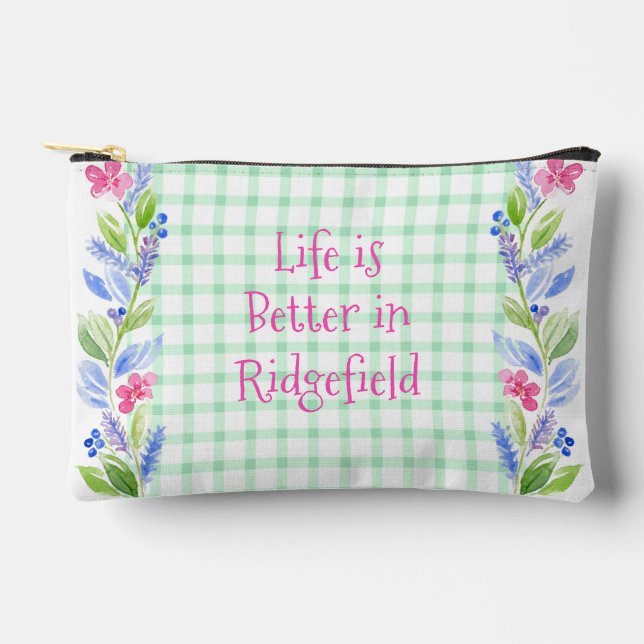 Aquarellblume Karo Leben ist besser Ihre Stadt Zubehörtasche (Vorderseite)