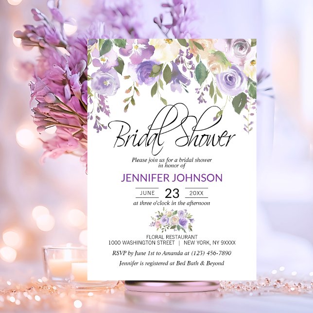 Aquarellblume Lavendel Lila Brautparty Einladung (Watercolor Floral Lavender Purple Bridal Shower Invitation)