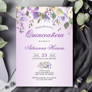 Aquarellblume Lavendel Lila Quinceñera Einladung