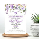 Aquarellblume Lavendel Lila Star Bat Mitzvah Einladung<br><div class="desc">Einfach elegantes,  rustikales Bouquet-Design in Aquarell (Aquarell) grüne Vegetation,  Lavendel,  lila,  violett,  lila,  rot,  pfirsichfarben,  weiße Blume Rose / Peony auf weißem Hintergrund und dunkelgrüne Salbeibriefe. Delikate BAT MITZVAH Einladungen für Mädchen. Star von David in der Mitte.</div>