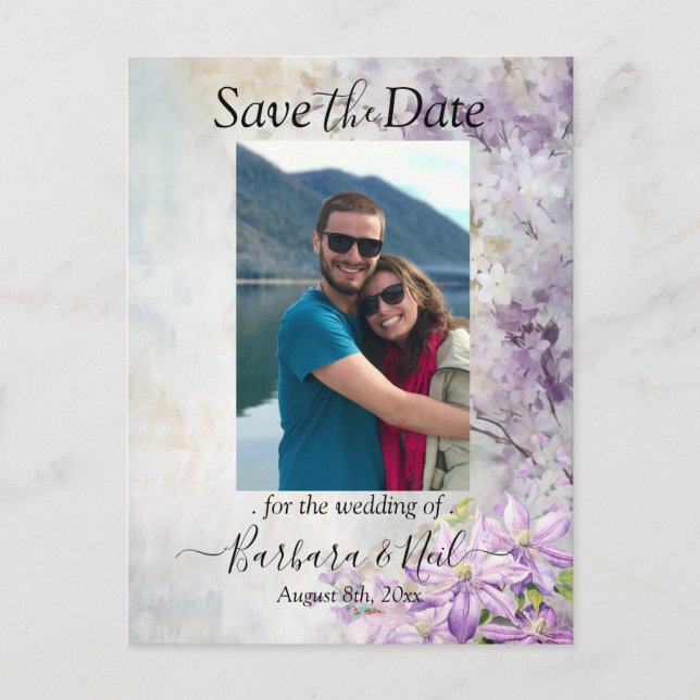 Aquarellblume Lavendel Save the Date Foto Postkarte (Vorderseite)