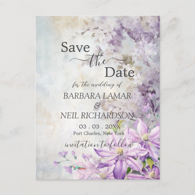 Aquarellblume Lavendel Save the Date Postkarte (Vorderseite)