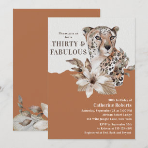 Aquarellblume Leopard 30. Geburtstag Einladung