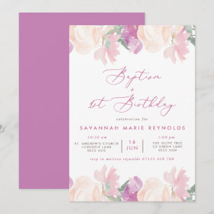 Aquarellblume Lilac Taufe & 1. Geburtstag Einladung