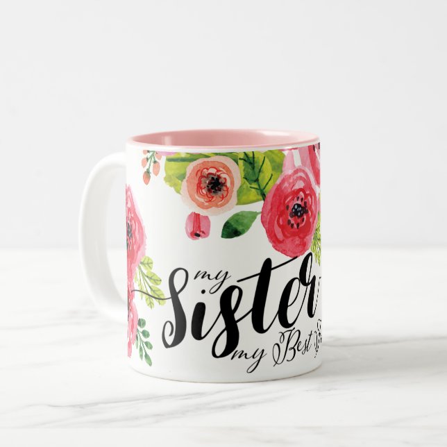 Aquarellblume Meine Schwester, mein bester Freund  Zweifarbige Tasse (Vorderseite Links)
