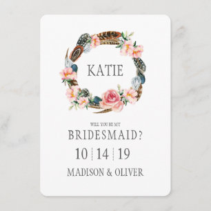 Aquarellblume mit Federn   Bridesmaid Einladung