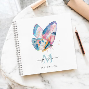 Aquarellblume mit Monogram-Sketchbook Notizbuch