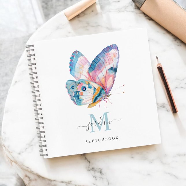 Aquarellblume mit Monogram-Sketchbook Notizbuch (Personalize with your name and monogram initial.)