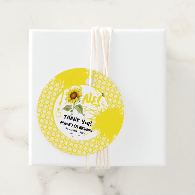 Aquarellblume mit Schmetterlingen 1. Geburtstag Geschenkanhänger (Beispiel)