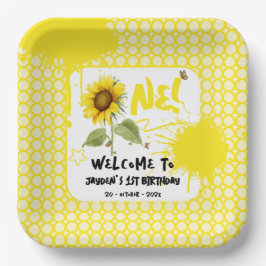 Aquarellblume mit Schmetterlingen 1. Geburtstag Pappteller