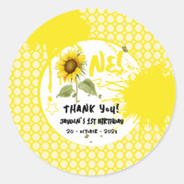 Aquarellblume mit Schmetterlingen 1. Geburtstag Runder Aufkleber