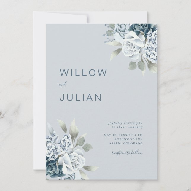 Aquarellblume Moderne dufte blaue Hochzeit Einladung (Vorderseite)