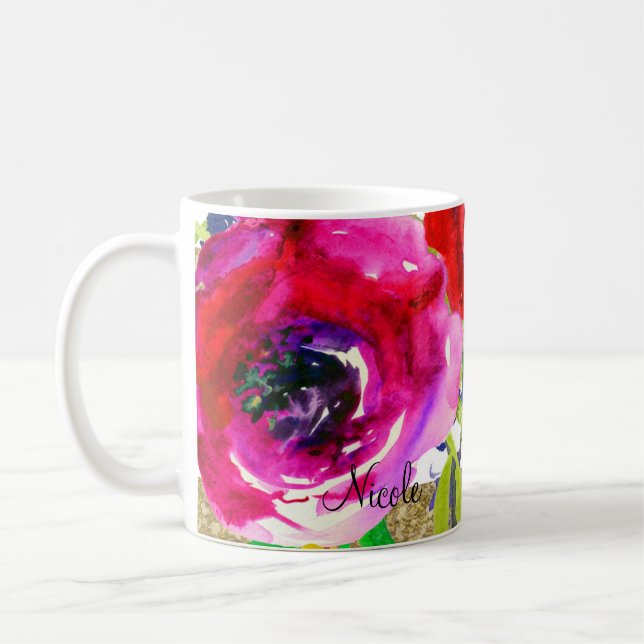 Aquarellblume Moderne, feine, helle Farben Tasse (Links)