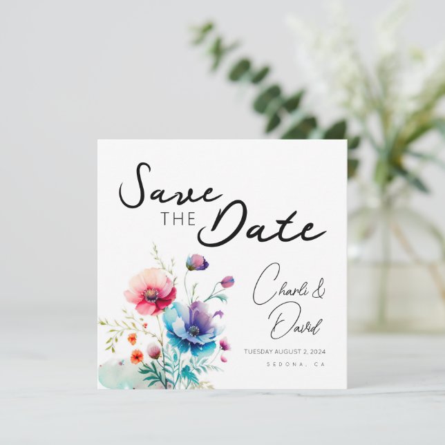 Aquarellblume Moderne Save the Date (Stehend Vorderseite)
