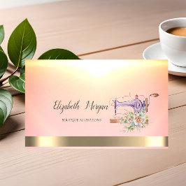 Aquarellblume Nähmaschine Gold Streifen Visitenkarte