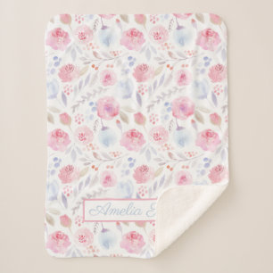 Aquarellblume Name Modernes Rosa, Baby Blankon Sherpadecke