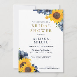 Aquarellblume Navy Sonnenblume Rustikales Brautpar Einladung
