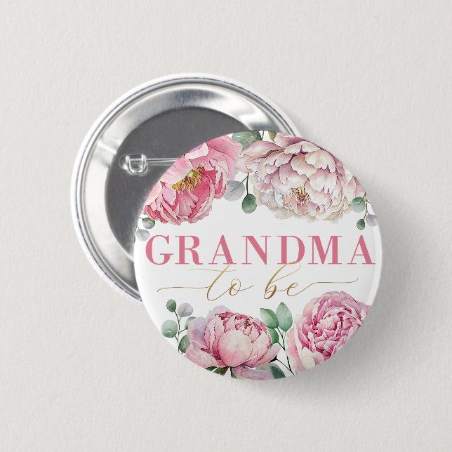 Aquarellblume "Oma to Be" Kinderdusche Button (Vorne & Hinten)