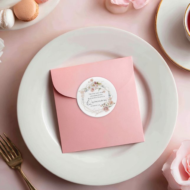 Aquarellblume Quinceanera Runder Aufkleber (Von Creator hochgeladen)