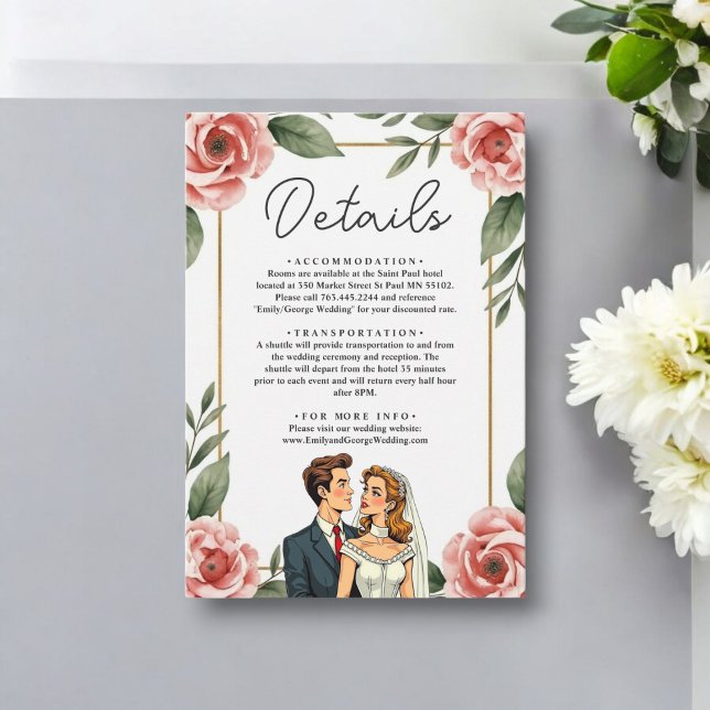 Aquarellblume Romantische Braut- und Bräutigam-Hoc Begleitkarte (Von Creator hochgeladen)