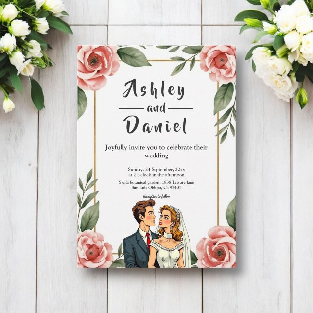 Aquarellblume Romantische Braut- und Bräutigam-Hoc Einladung (Von Creator hochgeladen)