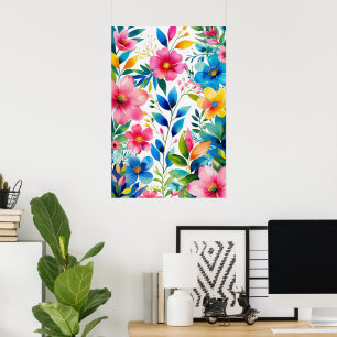 Aquarellblume - Rosa Gelbe Blumen Poster