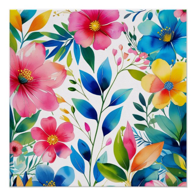 Aquarellblume - Rosa Gelbe Blumen Poster (Vorderseite)