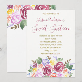 Aquarellblume Rose Gold Sweet 16 Geburtstag Einladung