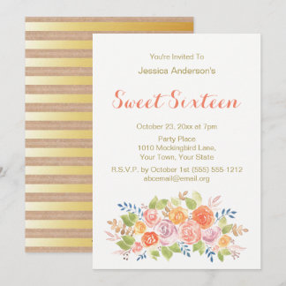 Aquarellblume Rose Rustikales Goldsüß 16 Einladung