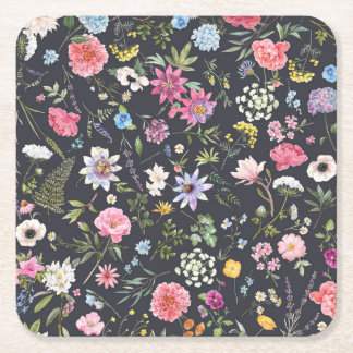 Aquarellblume: sanftes Sommermuster. Rechteckiger Pappuntersetzer