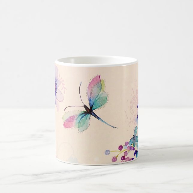 Aquarellblume Schmetterlingsgarten Glitzer Kaffeetasse (Mittel)