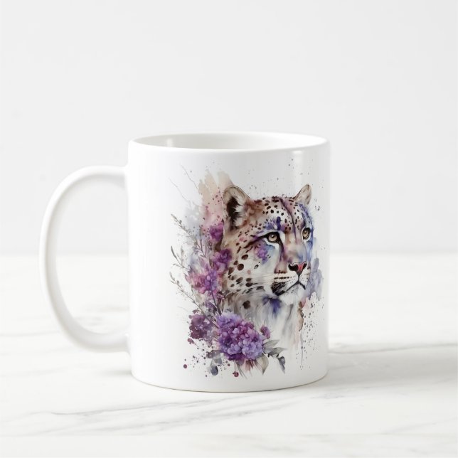 Aquarellblume Schneeleopard Sublimation Kaffeetasse (Links)