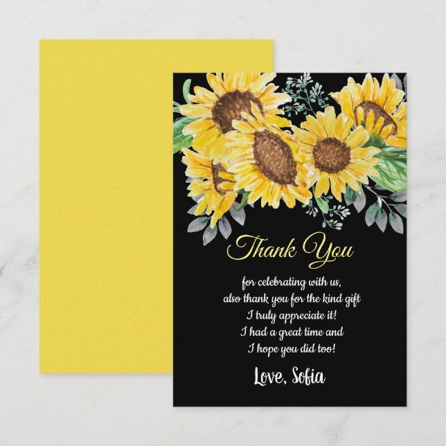 Aquarellblume, Sonnenblume, danke Karte (Vorne/Hinten)