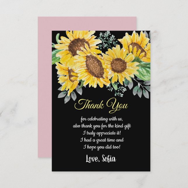 Aquarellblume, Sonnenblume, danke Karte (Vorne/Hinten)