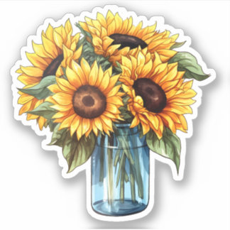 Aquarellblume Sonnenblumen Mason Jar Bouquet Aufkleber