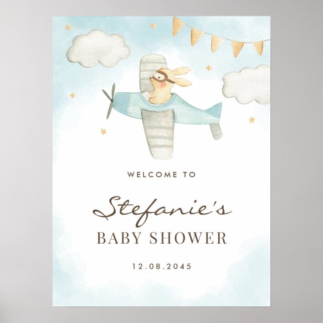 Aquarellblume Sonnenflugzeug Blue Baby Dusche Will Poster (Vorne)