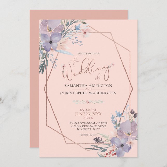 Aquarellblume Terra Cotta Rose Gold Hochzeit Einladung (Vorne/Hinten)