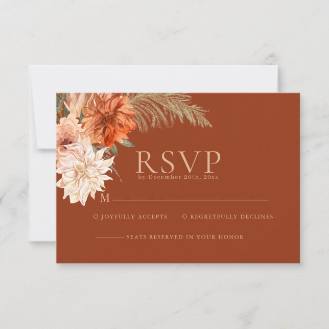 Aquarellblume Terracotta rustikale Hochzeit im Her RSVP Karte (Vorderseite)