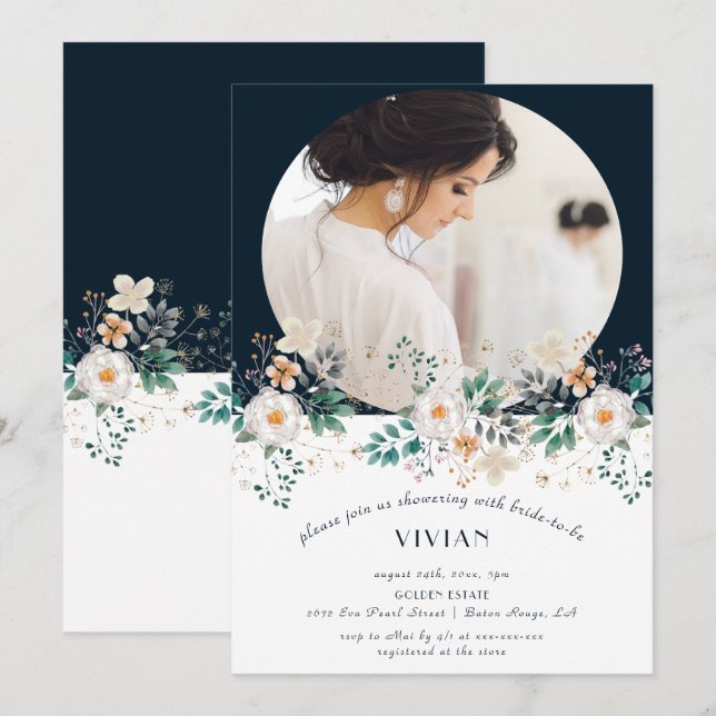 Aquarellblume Tief im Traum Foto Bridal Einladung (Vorne/Hinten)